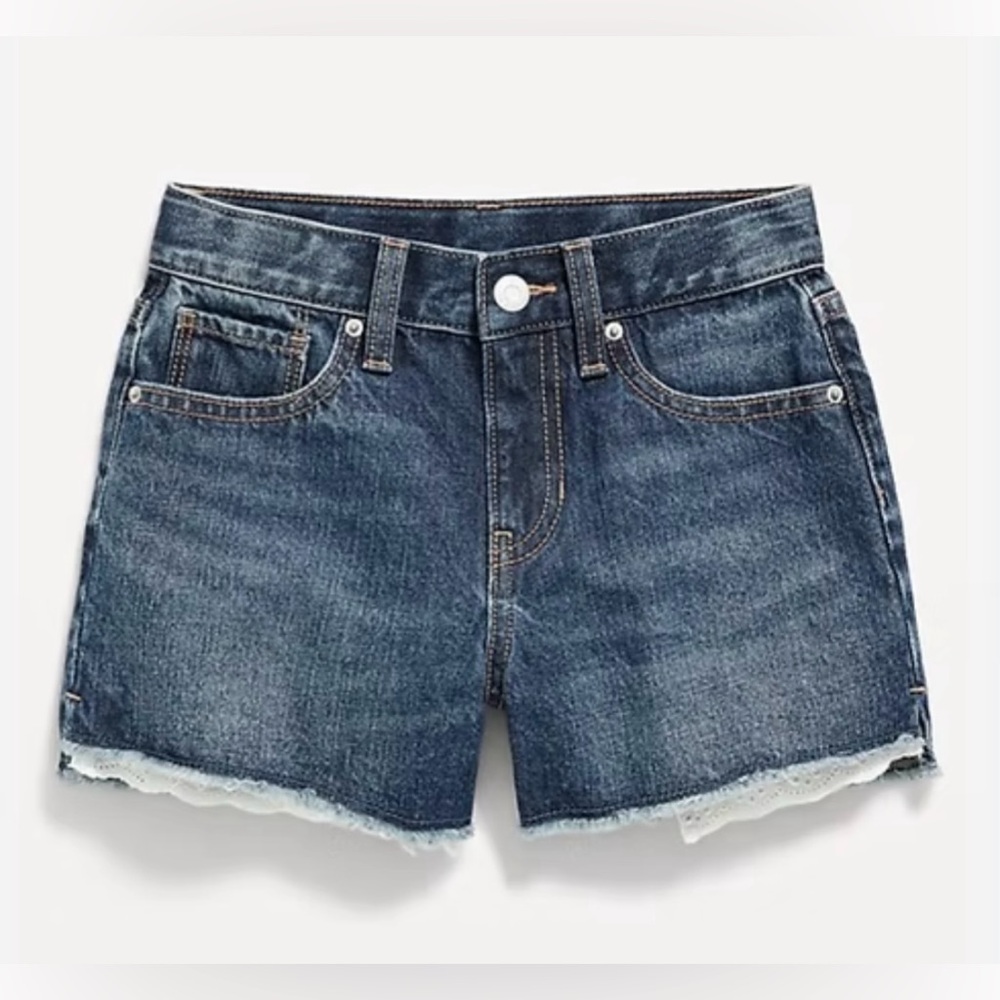 Pre-owned Old Navy high-waisted exposed  white lace-pocket jean shorts/Size: 5